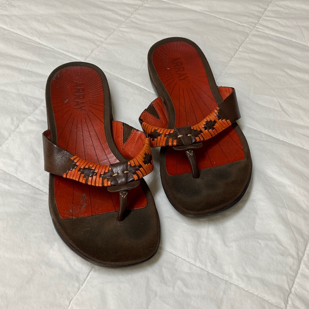 Array leather Zu paprika boho flip flops thong sandals 6.5N narrow